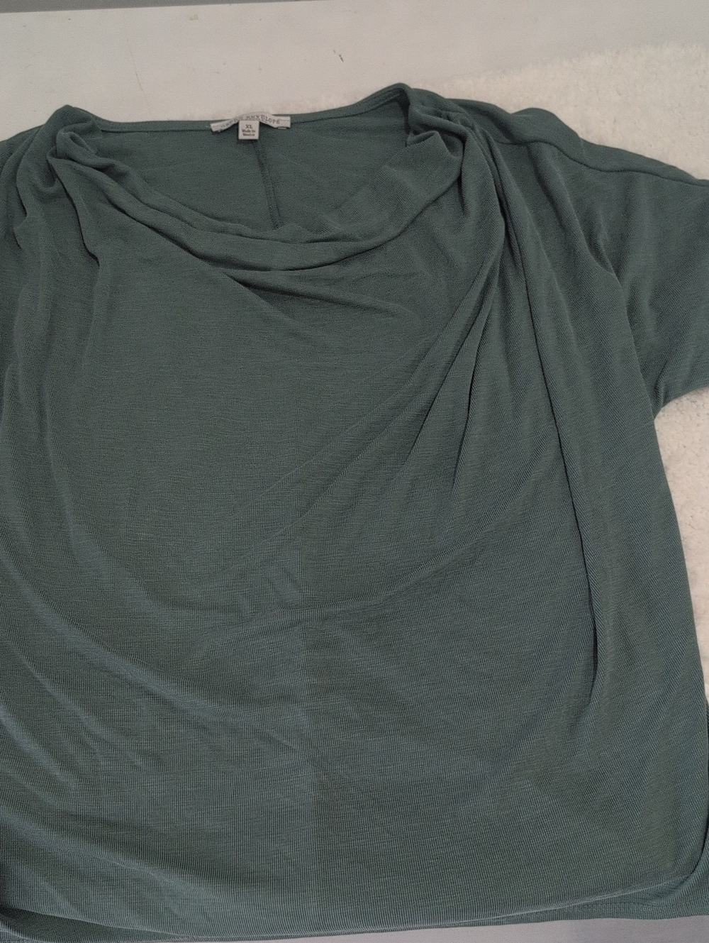 Green Envelope Sage Green Draped Cowl Neck Short Sleeve Top